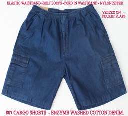807 (FRONT)  ENZYME WASHED COTTON DENIM CARGO SHORTS